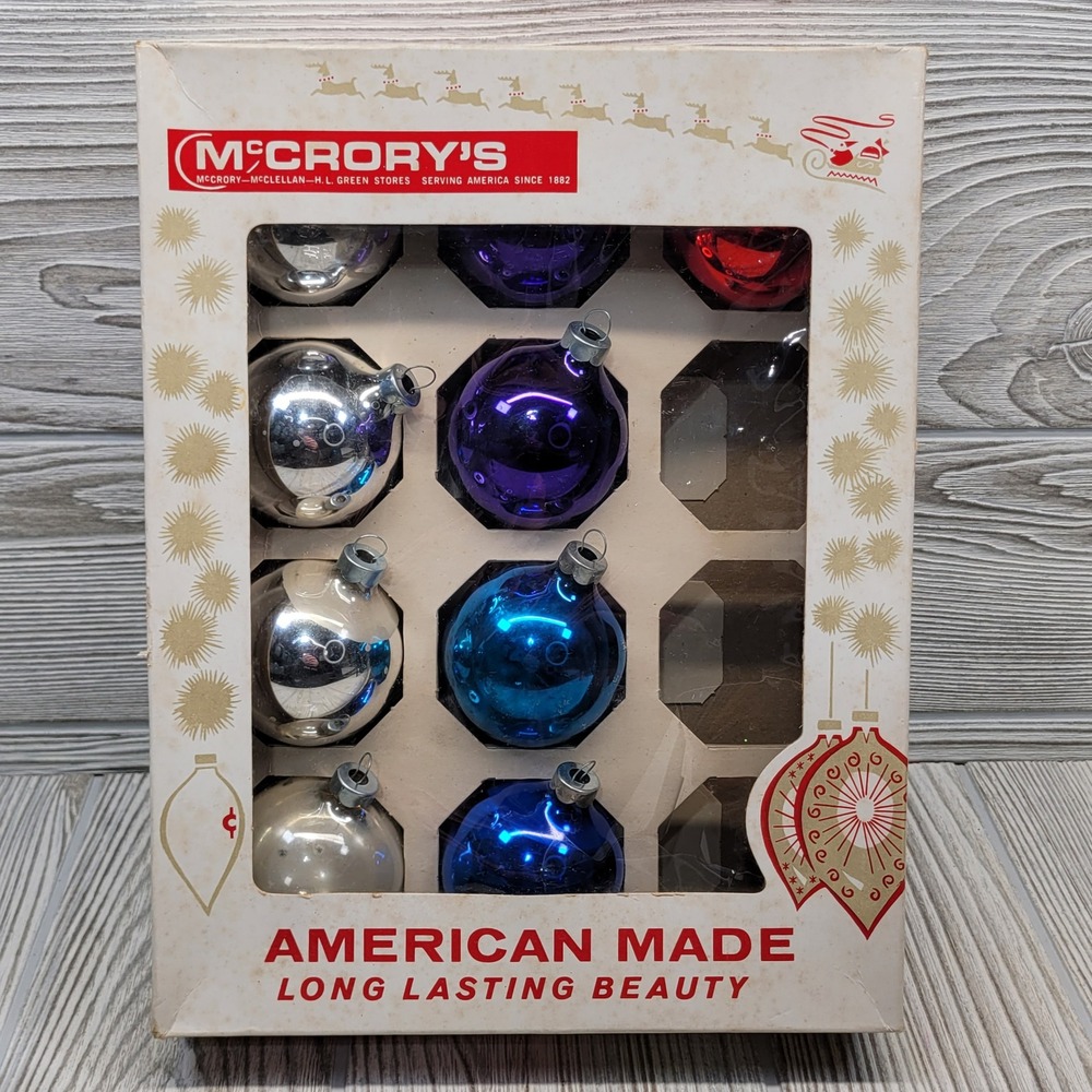 9 Rauch Glass Christmas Tree Ornaments Solid Color Silver Blue Red Mc Crorys Box